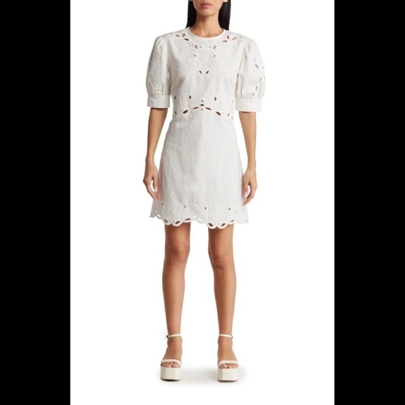 NWOT Derek Lam 10 Crosby Everett Eyelet Cotton Linen Mini Dress White Size 6 - Picture 3 of 15
